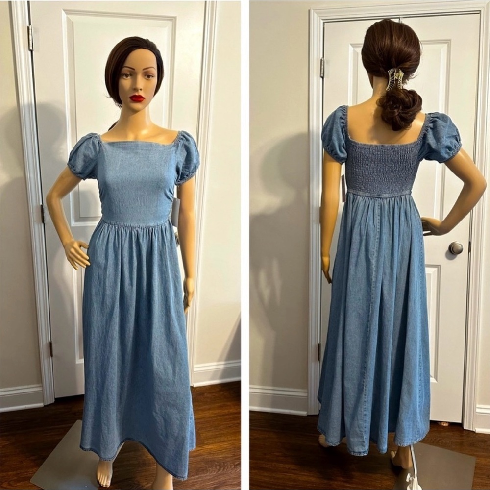 Blue Denim Puff Sleeve Dress